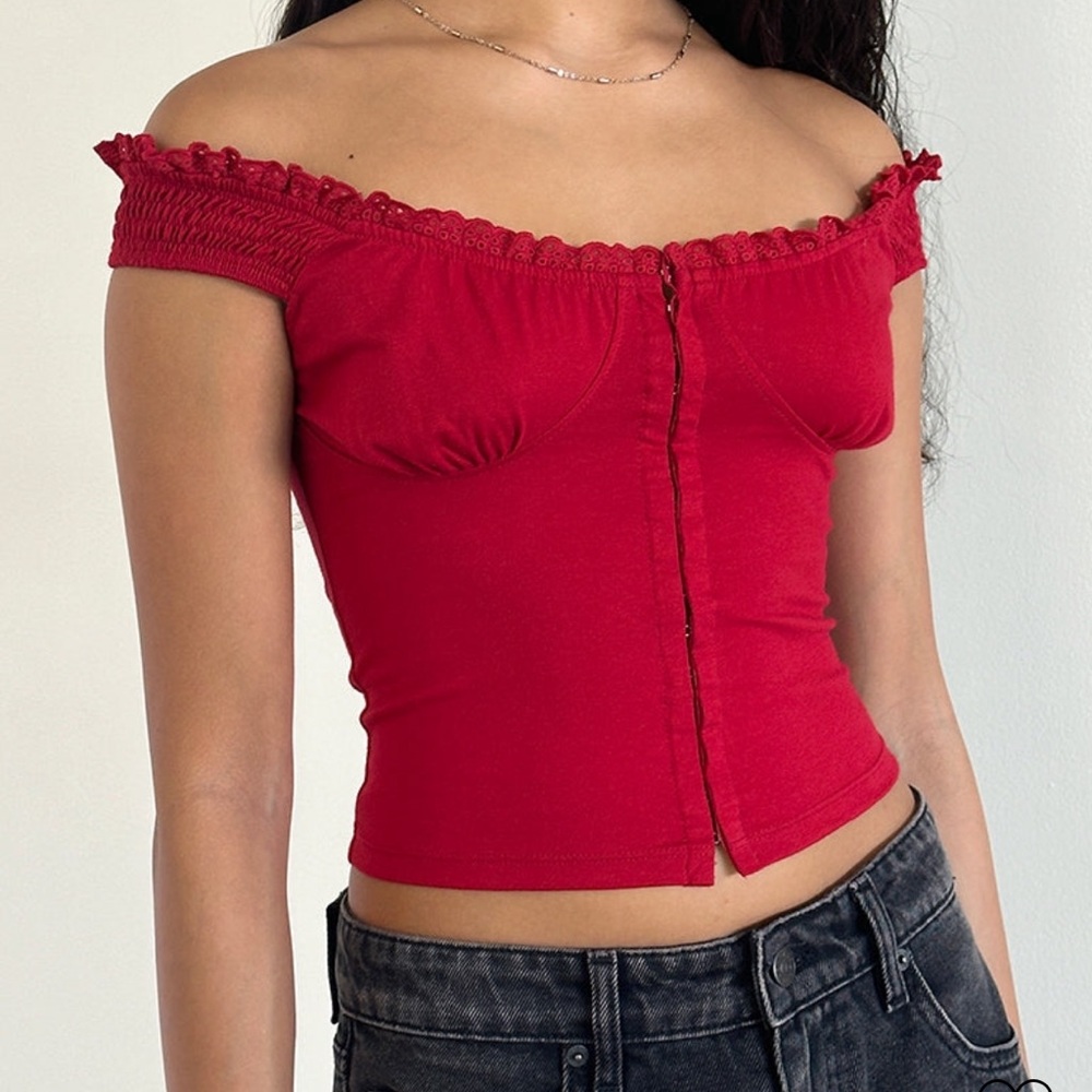 NWT DOVICA LACE TRIM CORSET TOP IN ADRENALINE RED Motel Rocks - Picture 2 of 5